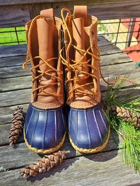 L.L. Bean Two-Tone Brown and Blue Lace-Up Duck Boots